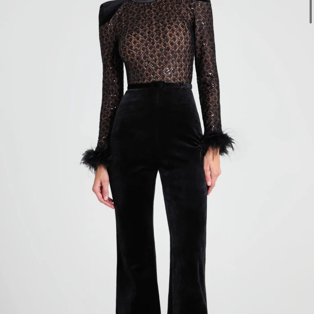 NADINE MERABI Black Velvet Boot Cut Pants